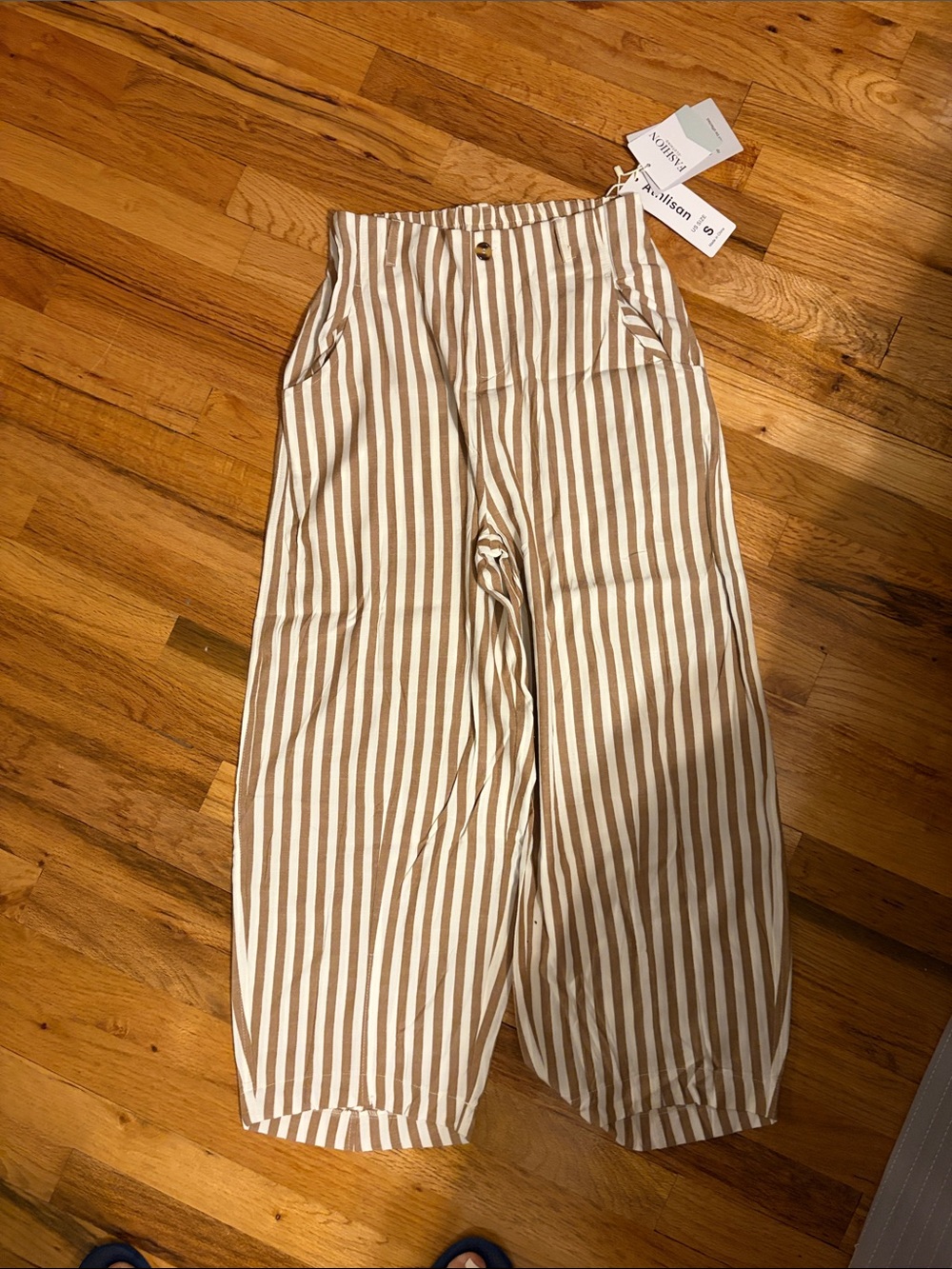 Striped Wide-Leg Linen Blend Pants - Beige & White
